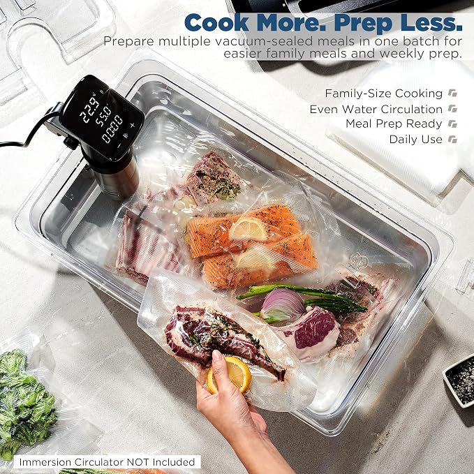 CURTA 26 Qt Extra Large Sous Vide Container with Notched Lid, 1/1 Full Size 8" Deep Polycarbonate Water Bath Tub, Fits Anova and Most Cookers (Immersion Circulator NOT Included)