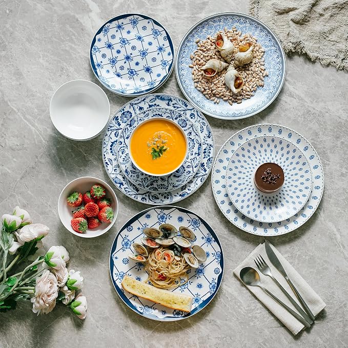BTaT- Ceramic Dinnerware Sets for 4, 12 pcs, Porcelain Plates and Bowls, Ceramic Dish Set, Microwave & Dishwasher Safe
