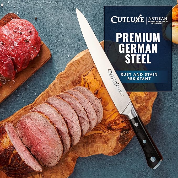 Cutluxe Turkey Carving Knife – 9" Carving Knife for Meat – Razor Sharp & Full Tang – High Carbon German Steel – Ergonomic Handle Design – Artisan Series