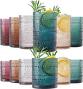 Khen Plastic Hobnail Drinking Glasses Set of 12 Neutral Tones Cups 6x 10oz Lowball & 6x 1oz Highball Acrylic Beaded Design, BPA-Free, Dishwasher Safe Indoor/Outdoor Drinkware Water, Juice, Cocktails