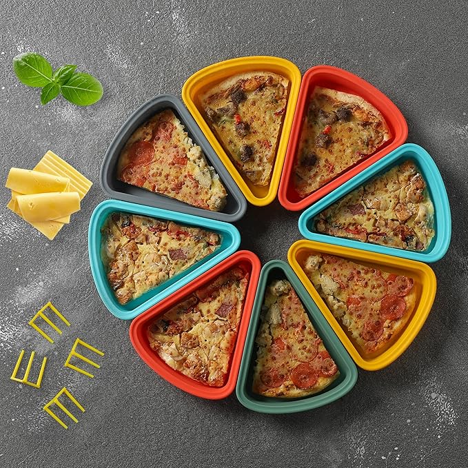 2-Pack Reusable Silicone Leftover Pizza Slice Storage Container with Air-tight Lids-BPA Free,Fits Single Slice up to 16”,Save Space,Refrigerator organizer(2 Blue)