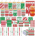 Skylety 12 Set Christmas Gifts Bulk 16 oz Red and Green Glass Cups with Lids Straws Xmas Notebook Sticky Note Pens for Employee Appreciation Women Students School Office Holiday Party Favors